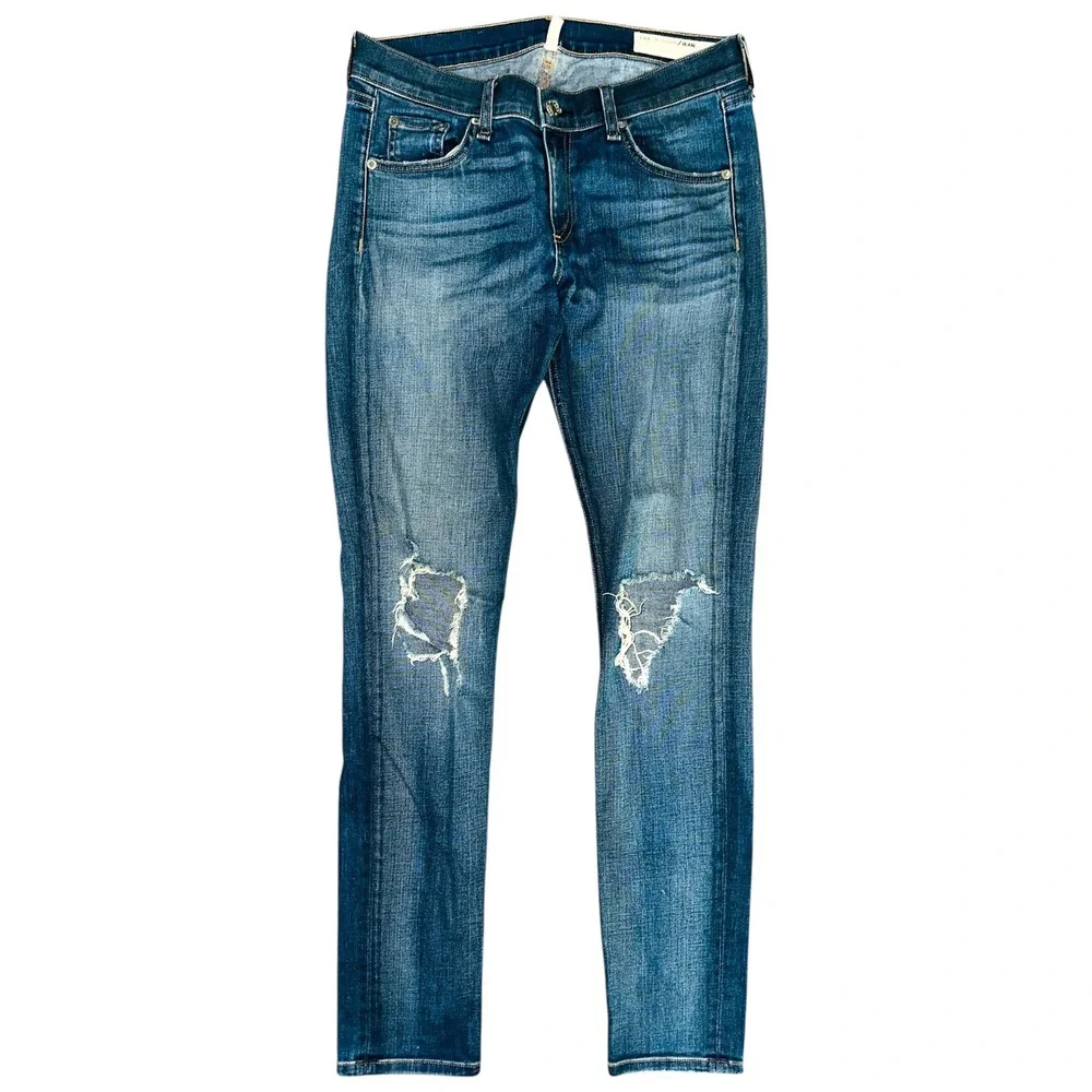 WB3 Rag & Bone Skinny Jeans Carmine Blue Distressed Denim‎ 27 Womens
